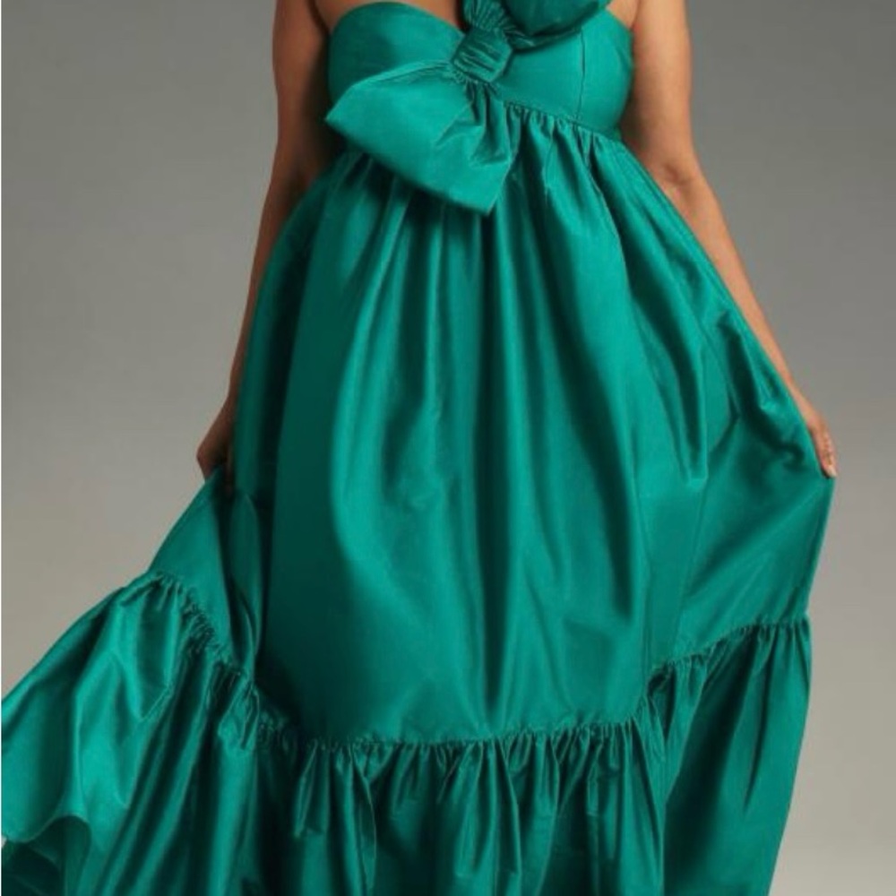 NWT Anthropologie Atsu Sally Bow Midi Dress in Turquoise Green